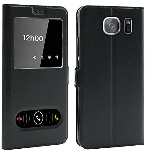 CEKA TECH Coque pour Samsung Galaxy S7 (5,1 Pouces), Etui Housse avec FENETRES, Pochette Magnétique pour (Samsung S7) - Noir