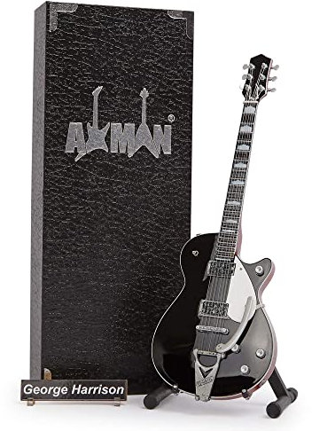 G Harrison Miniatur-Gitarren-Nachbildung, Musikgeschenke, handgefertigt, Ornament, Maßstab 1/4, inklusive Displaybox, Namensschild und Miniatur-Gitarrenständer