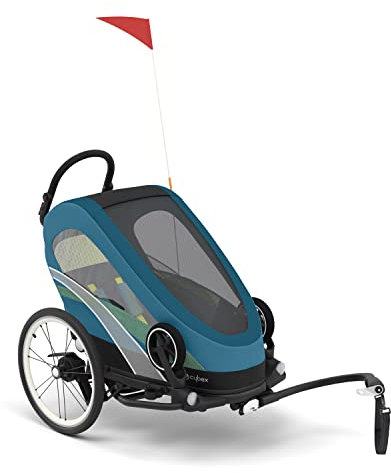 Cybex Remorque Vélo 2-en-1 ZENO Bike, Convertible en Poussette, de 6 mois à 4 ans environ, Max. 111 cm et 22 kg, Bleu (Maliblue)