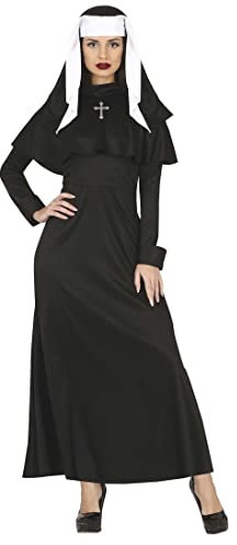 FIESTAS GUIRCA Gothic Nonne - Schwarz-weißer Schleier und schwarze Robe Kostüm Erwachsene Damen Größe L 40-42