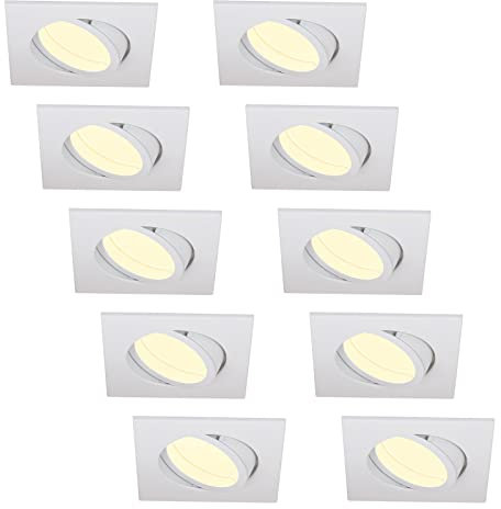 HCFEI LED Einbaustrahler ultra Flach | 425 Lumen | 230V 5W | Dimmbar | Gehäuse Eckig | Schwenkbar | Weiß-Matt (10er - Warmweiß)