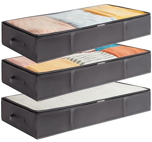 Lifewit Under Bed Storage Containers 3 Pack, Large Capacity Blanket Storage Bags with Reinforced Handle, Organization and Storage for Clothes, Sheets, Towels, Bedroom, Closet, College Dorm, Grey