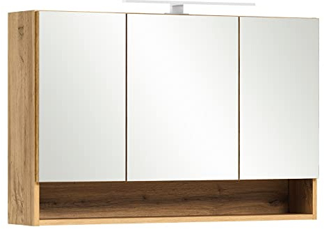 Lomadox Spiegelschrank Bad mit Beleuchtung 100 cm in Wotan Eiche Nb., B/H/T: ca. 100/64/20 cm