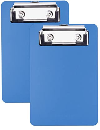 AZWOOD mini clip planches en plastique, 2pcs Porte Bloc PVC avec pince et système d'accroche mural, pour bloc-notes, reçus, listes de poches -10 x 15 cm (bleu)