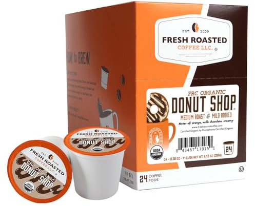 Fresh Roasted Coffee, Organic Donut Shop | USDA, Kosher | Medium Roast 24 Pods for K-Cup Brewers