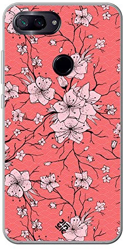Movilshop Custodia per [ Xiaomi Mi 8 Lite ] Disegno Botanico [ Fiori Sakura con motivo giapponese] in silicone flessibile trasparente cover gel per smartphone.