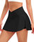 Damen Plissierter Tennisrock mit Unterhose Tennis Faltenrock Kurz Hosenrock Golf Sport Running Rock Sommerrock (Schwarz-V-Taille, L)