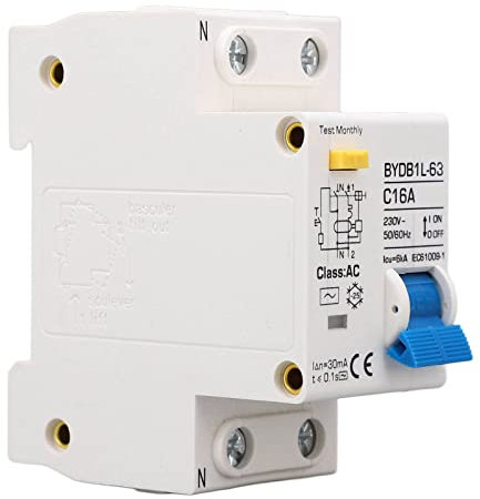 Fi Schutzschalter, BYDB1L-63 C16A 230 V 16 A AC Miniatur Leistungsschalter, 30 MA 1 P+N Fehlerstromschutzschalter Leistungsschalter für DIN Schienenmontage