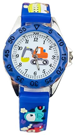UKCOCO Kinderuhr Bagger Design 3D Cartoon Armbanduhr mit Quarzwerk Glaszifferblatt Silikonarmband Leicht Ablesbar Lernuhr für Jungen und Mädchen