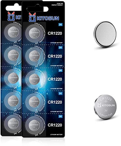 Kitosun CR1220 Batteria Bottone al Litio 3V - Pile 3 Volt cr 1220 Batterie Celle al Litio per Fotocamera Canon PowerShot Luce Collana di Natale Vetro d'ingrandimento G Shock Casio orologio (10 pezzi)