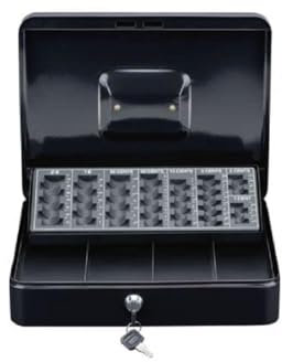 BLACK+DECKER 4-Fach-Geldkassette mit Münzsortierer - 30,5 x 8,5 x 24 CM - inkl. 2 Schlüssel – Metall – Schwarz