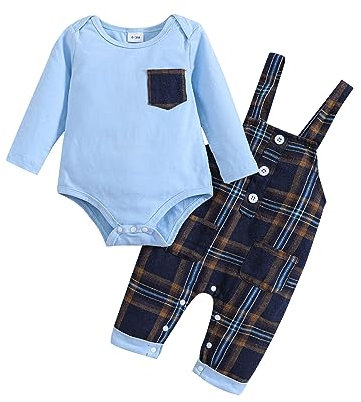 Haokaini Neugeborenes Baby Junge Kleidung Set Langarm Gentleman Anzug Solide Farbe Strampler Bodysuit Plaid Overalls Strumpfhosen Outfits 0-18M