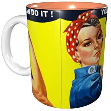 We Can Do It Kaffeetassen, 325 ml, Keramikbecher für Büro und Zuhause, Wasser-Teebecher, Tasse innen orange