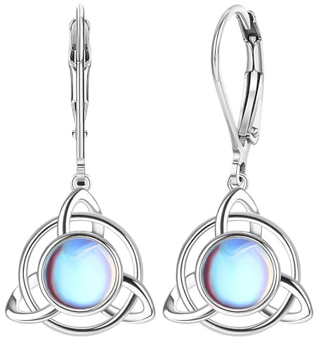 MILACOLATO Silber Ohrringe für Damen Regenbogen Mondstein Zirkonia Creolen Hängend 925 Leverback Mondstein CZ Celtic Knot Ohrringe Silber Schmuck für Frauen Mädchen