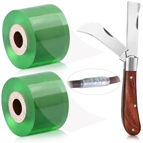 TYXJJ-BF 2 Rotoli di Nastro per innesto di Fiori + Coltello da Innesto, Nastro Estensibile per Innesto di Alberi Barriera Dell'umidità per Impianto di Riparazione Fiori Alberi Frutt