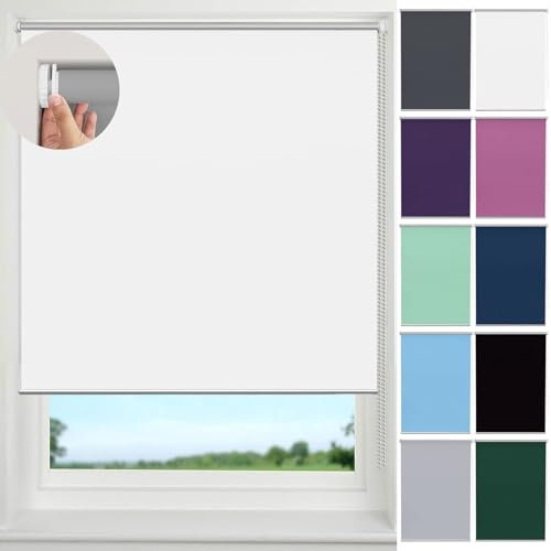 Blackout Blinds Curtains 95 x 140 cm, No Drill Thermal Insulated, Day Night Blind Roller Blinds Easy to Clean Premium Fabric for Any Window Any Room, White