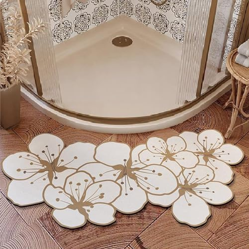 PRELGOSP Tapis de Douche Angle, Super Absorbant Diatomite Tapis De Bain Arrondi en Forme de Secteur, Tapis Salle de Bain Forme D'éVentail Antiderapant pour Sortie de Cabine Douche,A,40x75cm