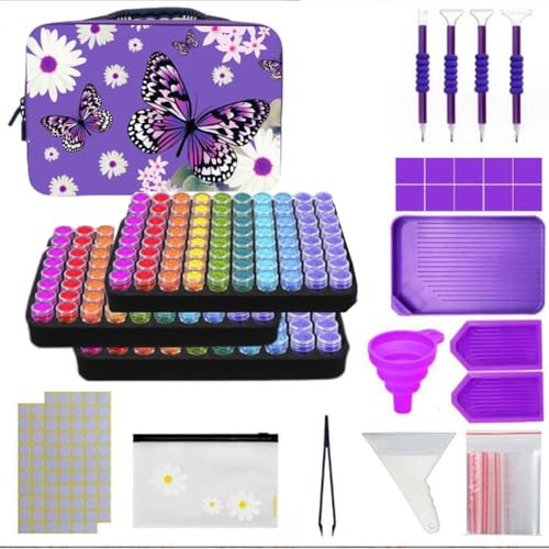 Queta 240 Slots Butterfly Diamond Painting Storage Box 5D Diamond Painting Accessories Tools Storage Box Carry Case Diamant Painting Tools Container Bag Diamond Embroidery Tools Handbag