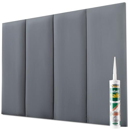 Velvet Padded Wall Panels Set of 4 With Adhesive - H31.5 x W11.8 (80x30cm) Wall Mounted Headboards - Anti Collision 3D Dark Grey Upholstered Headboards for Beds, Cladding Panels for Kids Room