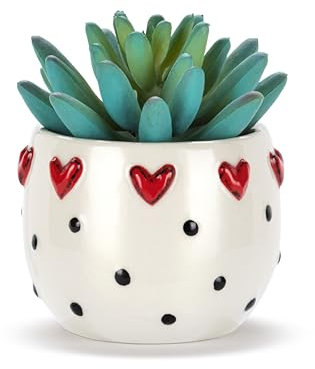 DEMDACO Heartful Home by Tracy Pesche Collection Mini-Kunst-Sukkulenten, rote Herzen, schwarze Punkte, 5,1 x 3,8 cm, Steingut, dekorative Tischdekoration