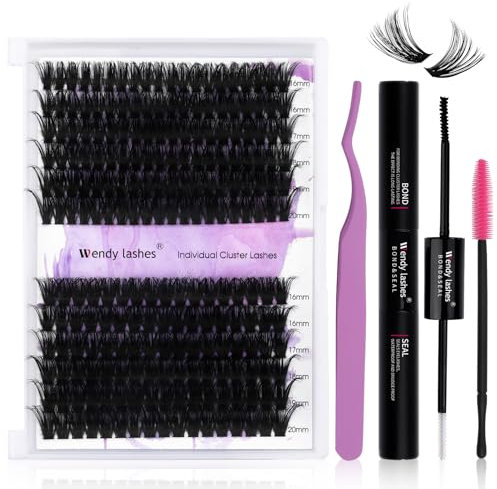 Individual Lashes Kit Cluster Lashes D Curl 0.07mm Mixed 12-16 Eyelash Extension Kit 60D/80D Wide Stem Lash Clusters Kit at Home(60D/80D-D-DIY Lash Extensions Kit)