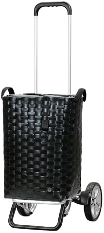 ANDERSEN Einkaufstrolley - Alu Star Shopper Silja Black | sehr leicht, höhenverstellbar, klein zusammenlegbar, bis 40 kg - Tasche mit Kordelzug, Innenfach, 53 L
