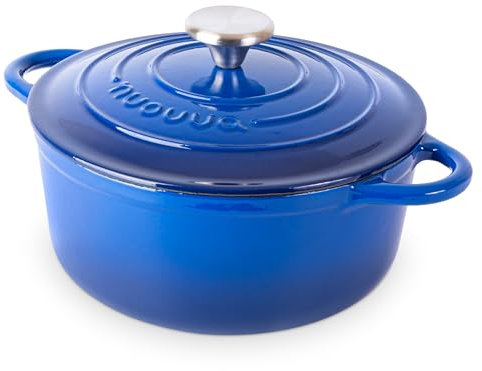 Casseruola in Ghisa Smaltata, Pentola Olandese Antiaderente con Coperchio, Induzione/Gas/Forno, Cottura Omogenea – 2.9 Liter 24cm Blu Scuro – da Nuovva
