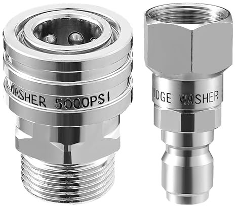 RIDGE WASHER Stainless Steel Pressure Washer Adapter, 5000 PSI, M22 14mm to 3/8'' Quick Connect, Swivel, 2 Pack