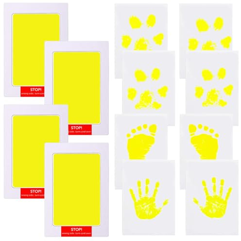 LelonHo Tintenloses Hand- und Fußabdruck-Set, sauberes Touch-Stempelkissen für Neugeborene, Babys, Haustiere, Pfotenabdruck-Set (4 Gelb Stempelkissen, 8 Abdruckkarten)