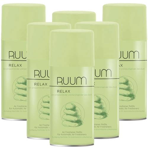 RUUM Lufterfrischer Nachfüller 6er Pack Relax - Duft Nachfüller kompatibel mit Air Wick Freshmatic, Glade Brise - 6x 250 ml Duftspray für Geruchsneutralisierung & Frische