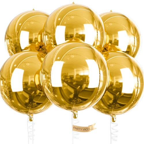 PartyWoo Lot de 6 Grands Ballons Ronds en Aluminium Doré 55 cm - Pour Décoration d'Anniversaire, Mariage et Fête