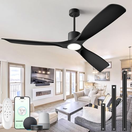 BOOSANT - 60 Inch Smart Ceiling Fan with Lights, Outdoor Ceiling Fan, Works with Alexa/Gg/App/Remote, Dimmable 3 Color Light, 6 Speed, Quiet
