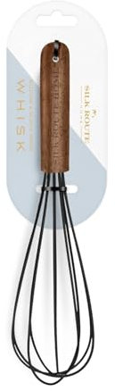 Silk Route Home Acacia Wood & Black Silicone Whisk Kitchen Utensil
