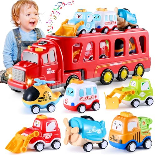 Feuerspielzeug für Jungen und Mädchen im Alter von 3 4 5 6 Jahren – 7-in-1-Transportwagen für Kleinkinder von 1 bis 3 Jahren, Weihnachts und Geburtstagsgeschenke – Alter von 3 bis 9 Jahren