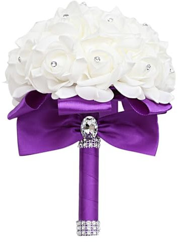Brautstrauß mit Strass, Hochzeit Blumenstrauß Braut Brautjungfer Brautjungfern Bouquet ø18CM Blumensträusse Hochzeit Künstlich Silk Blume für Hochzeit, Fotoshooting (1-Lila,ø18x24CM)