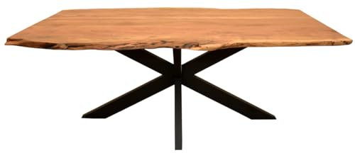 MR. DEKO® Baumkantentisch Catania Esstisch 160x90x76cm (LxBxH)| Tischplatte Akazienholz | Großer Esszimmertisch für 6-8 Personen | Mammut Tisch aus Massivholz | pure dining table | Möbel für Esszimmer