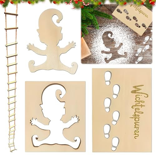 HWJPDMBD Wichtel Fußabdrücke Schablone Fenster, Wichtelschablone Fußabdrücke, Gnome Streich Strickleiter, Wichtel Schablone Schneespray Fenster, Weihnachtsdeko Indoor Elf, für Böden,Fensterdekoration