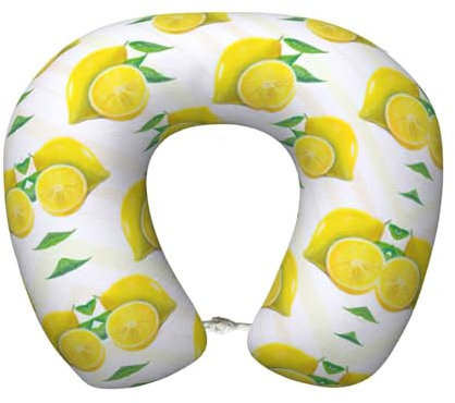 ZXERTG Cuscino da viaggio a forma di U con stampa giallo limone, versatile e portatile, per esterni, auto, ufficio, casa, viaggio