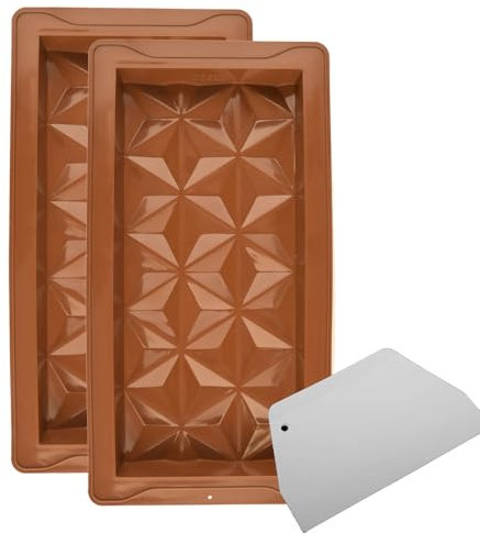 SHUOHONG 2 Pièces Moule Tablette Chocolat, Moule Bonbon, Moule Barre de Céréales, Moule à Chocolat en Silicone pour Chocolat Maison, Gaufres, Pralines, Bonbon (Marron)