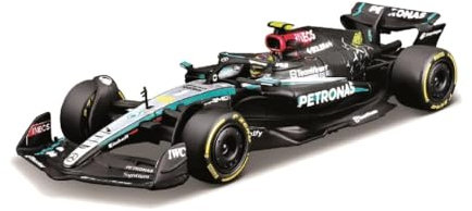 Bburago Formel 1 Mercedes-AMG Petronas F1 W15 Team (2024): Modellauto im Maßstab 1:43, mit Fahrer #44 Lewis Hamilton, Hardcase, 12,5 cm, schwarz Silber (18-38209H)