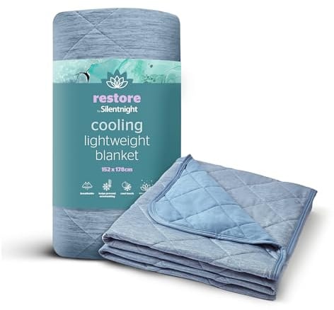 Silentnight Restore Cooling Blanket - Lightweight Comfortable Breathable Cool Summer Blanket for Night Sweats Hot Flushes Menopause - Throw for Sofa & Bed Prevents Overheating - 152x178cm - Blue