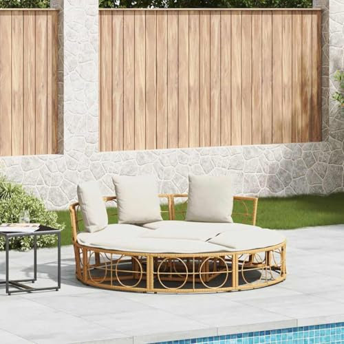 Gecheer Rattan Doppel Sonnenliege, Outdoor Loungebett Poly Rattan, klappbare Relaxliege, 160 x 50 cm, für Garten Terrasse Camping