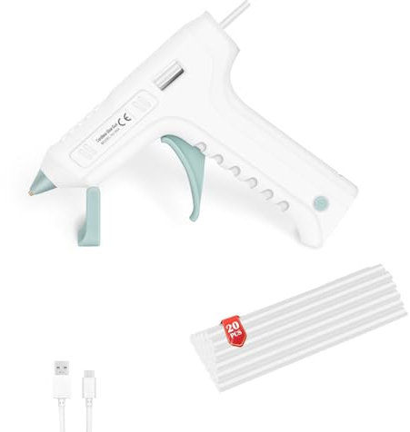 JENABOM Cordless Hot Glue Gun with 20 Pcs Mini Glue Sticks, 20s Heating Fast Mini Glue Gun kit, 2600 mAh Rechargeable Battery, DIY, Crafts, Decorations, Home Repairs, White