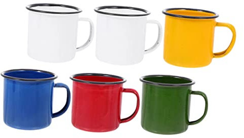 GRIRIW 6pezzi Tazze Smalto Retro Colorate Bicchieri Multiuso Per Caffè Latte e Altro Elegante Design Vintage Per Picnic e Viaggi