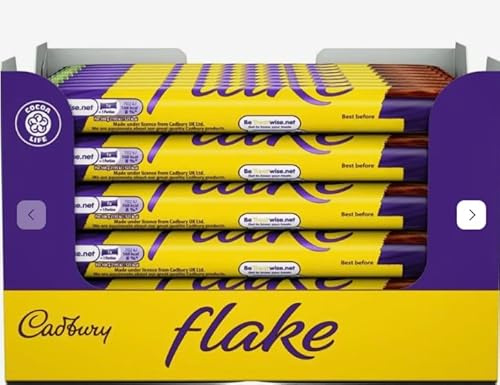 Cadbury Flake Chocolate Bars Pack of 5 | Crumbliest Flakiest Milk Chocolate Bar | Individually Wrapped Treats for Sharing, Baking, Ice Cream Topping, Gifting or Snacking | Smooth Creamy Texture