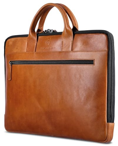 VON HESSEN Laptoptasche aus echtem Nappa-Leder bis 16 Zoll - Aktentasche Herren & Damen - Luxuriöse Echtleder Arbeitstasche für Büro & Alltag - Laptop Hülle in Cognac-Braun Glatt