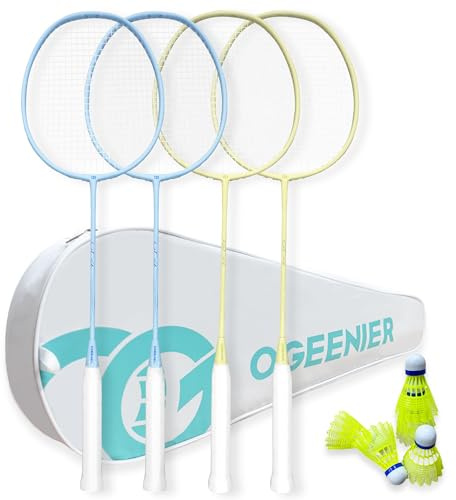 OGEENIER Badmintonschläger, 4er-Set Badminton, inklusive 4 Schläger, 6 Federbälle und 1 Premium Badmintontasche