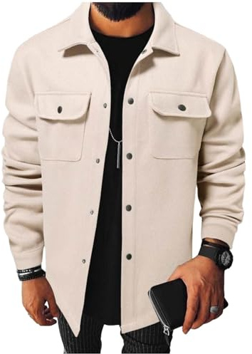 Generisch Arbeitsjacke Herren Winter Outdoor Jacke mit 2 Tasches Druckknopf Hemd Arbeits Reverskragen Herrenhemden Einfarbig Freizeitjacke Freizeit Jacke Regular Fit Dicke Jacken