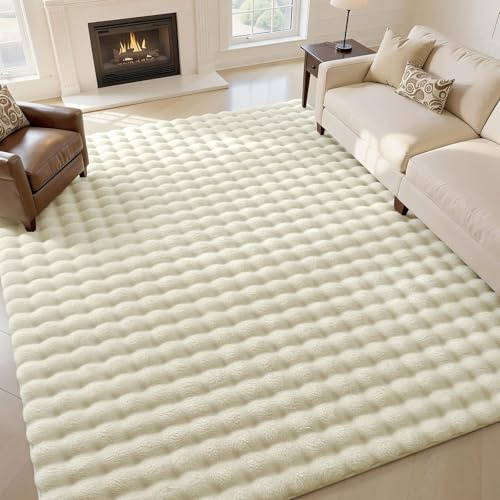 Homaxy 3D Bubble Waschbar Groß Teppich Wohnzimmer 160x220 cm, Creme | Antirutsch Waschbar Teppich, Weich Flauschig Teppiche fürs Kinderzimmer, Schlafzimmer