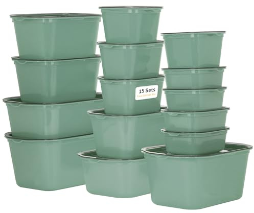 VINATO Recipientes Herméticos para Alimentos (15 Unidades) - Tapers Herméticos, Botes Cocina Almacenaje, Apto Microondas y Congelador - Verde